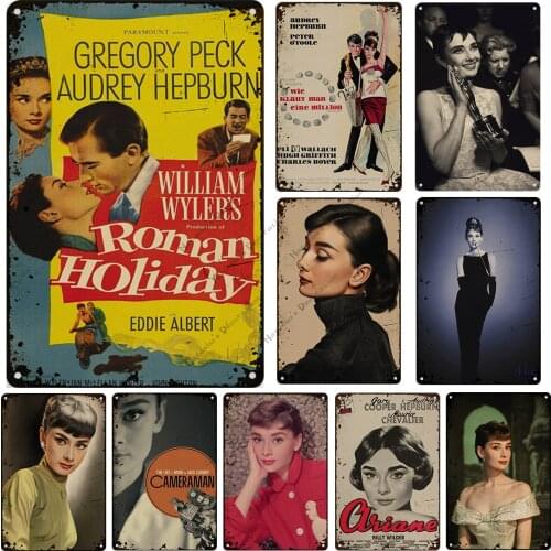 Well-known Hollywood Actresses Metal Plaque Roman Holiday Movie Wall Plate Rusty Retro Poster Home Bar Club Wall Metal Tin Sign