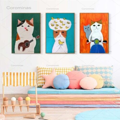 Cartoon Cat Posters And Prints Canvas Oil Painting Wall Art Pictures For Living Room Kids Bedroom Nursery Cuadros Home Decor