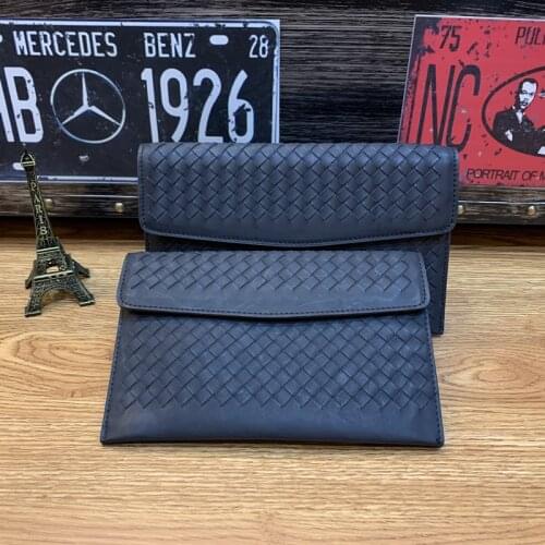 Kaisiludi Leather woven man bag hand-held bag with cover envelope bag leisure man large-capacity folder hand-held bag