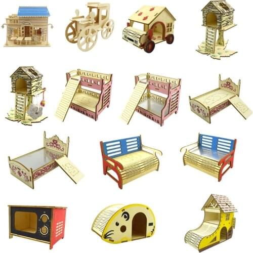 Pet Rat Hamster Villa Nest Sleeping Bed House Case Climbing Ladder Mini Hideout Wooden Slide DIY Assemble Hut Small Animals Toys