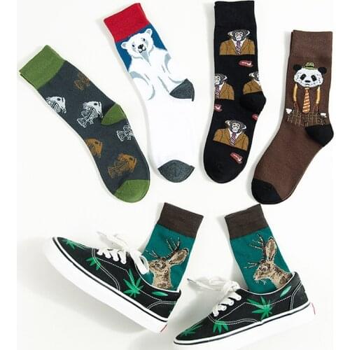 Cartoon long socks unisex men women funny animal Panda elk Polar bear Harajuku streetwear sport socks Halloween Christmas happy