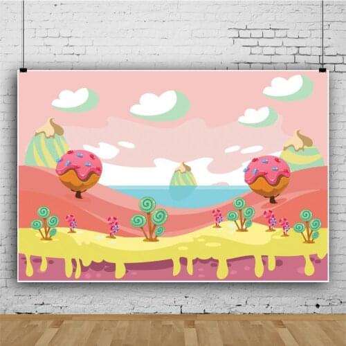 Cartoon Pink Candy World Dessert Backdrops Photos Background Decors Kids Birthday Portrait Photography Props Photocall