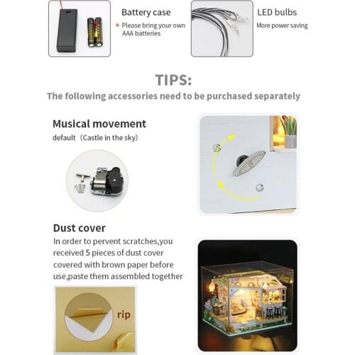 Dollhouse Cat Coffee Shop Kit LED Light Wooden 3D Puzzles Self Assembly