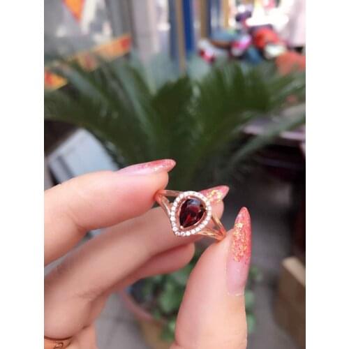 Natural red garnet stone Natural gemstone ring S925 sterling silver trendy Elegant water drop women party gift Jewelry