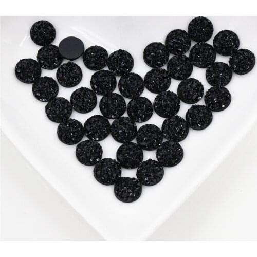 New Fashion 8mm 40pcs Pure Black Colors Natural ore Style Flat back Resin Cabochons For Bracelet Earrings accessories-O5-07