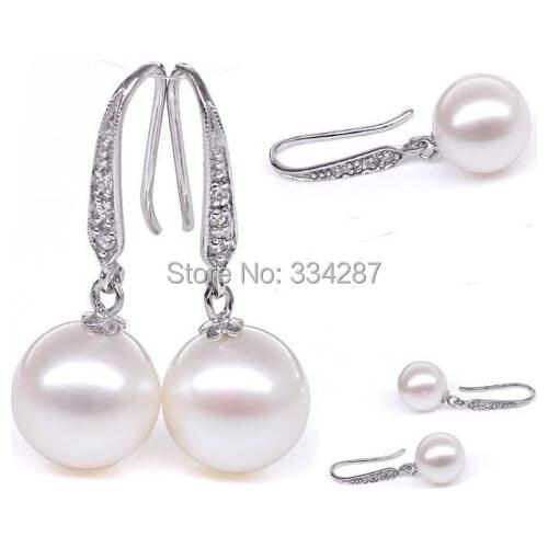 Wholesale new Natural Nice White AAA+ Round 9-10MM pearl Dangle earrings Tibetan silver
