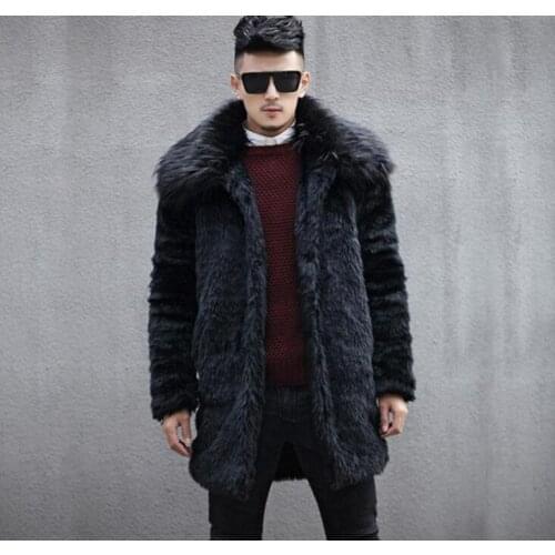 Autumn faux mink leather jacket mens big fur collar winter thicken warm fur leather coat men slim jackets fashion black