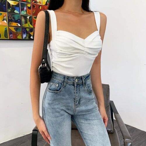 V-Neck Retro Sexy Pleated Low-Cut Straps Camisole Womens Backless Street Fashion Tight Camisole Small Undershirt