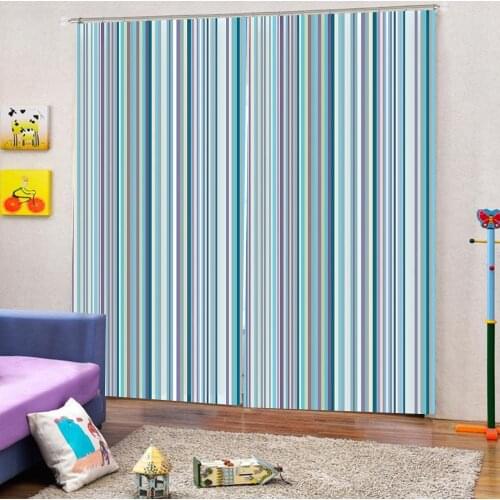 Modern Thick Blackout Curtains For Living room Blue Striped Window Curtains For Bedroom Blackout home drapes