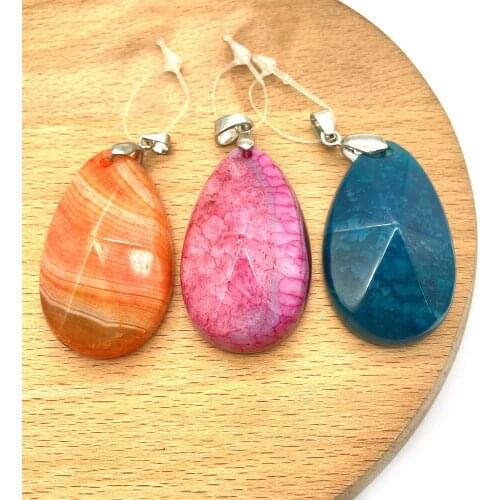 2pcs/pack Natural Agate Stone Pendants Semi-precious Section Water Drop Shape 3colors for Choice DIY for Making Necklace 24x40mm