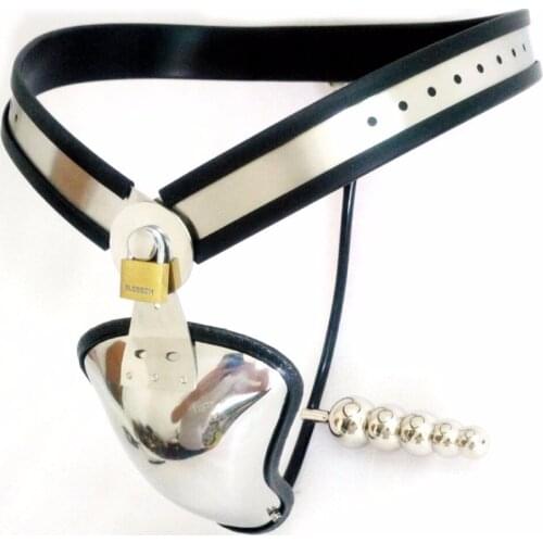 Stainless steel silicone CB metal chastity belt pants anal beads plug cock cage male chastity device penis belt men sex toy