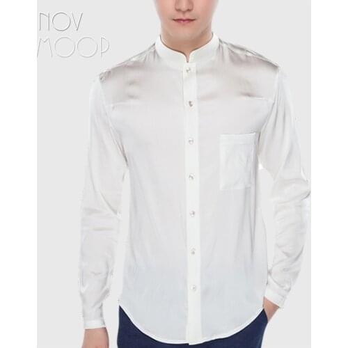 Retro white navy men natural silk shirts long sleeve business shirt cheap chemise homm camiseta masculina vetement homme LT1501