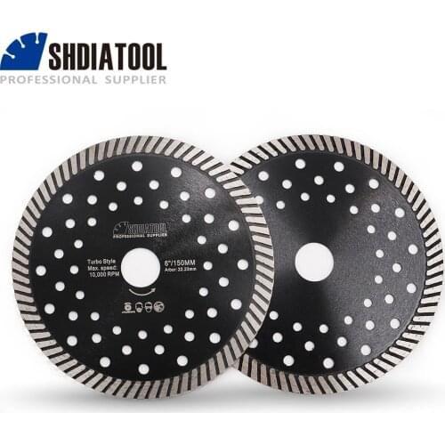 SHDIATOOL 2pcs 150MM hot pressed Diamond Narrow turbo multi holes saw blades 6 inche cutting disc for Ceramic stone