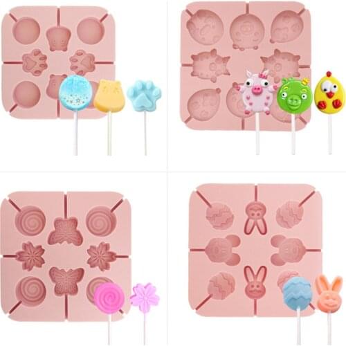 Cute Cartoon Animals Shap Silicone Lollipop Mold Chocolate Mould Jelly Candy Pudding Cheese Molds with 20 Stick