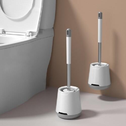 Silicone TPR Toilet Brush With Long Handle And Quick Drain Holder Wall-Mount Or Floor-Standing Cleaning Brush Bathroom Tool
