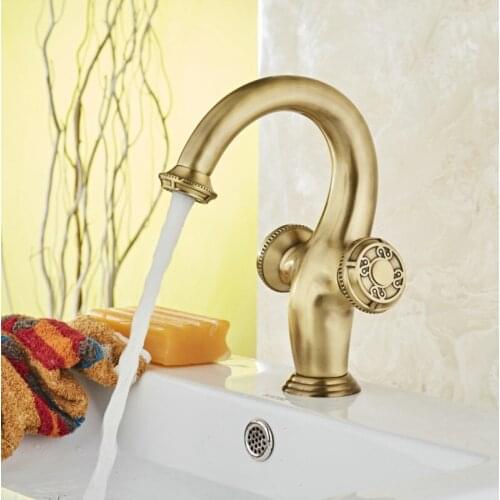 BECOLA Antique Bronze Color Bathroom Faucet Brass Tap Deck Mounted Dual Handle Hot and Cold Faucet B-10706