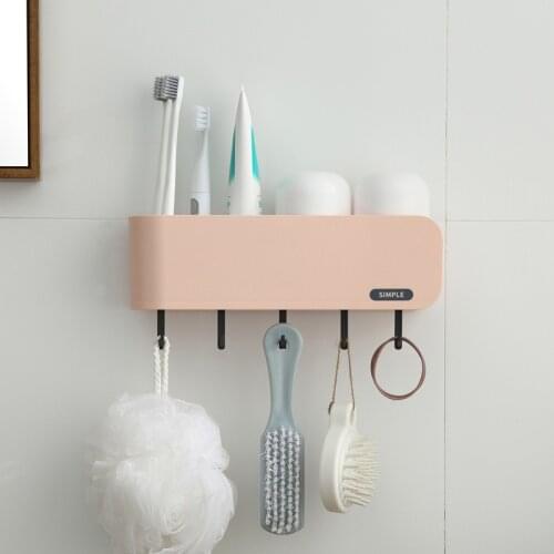 Plastic Toothbrush Holder Set Toothpaste Storage Rack Tooth Brush Dispenser With 2 Cups Bathroom Organizer Accessories With Hook