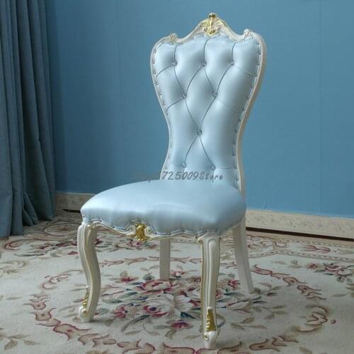 European-style chair solid wood dining chair home back chair hotel restaurant carved fabric leather soft bag makeup princess cha