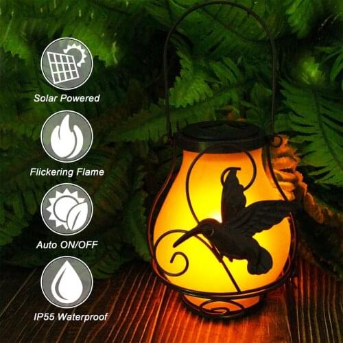 Retro Waterproof Garden Solar Metal Flame Lantern Hanging Lamp Lighting Outdoor Butterfly Landscape Lamp For Pathway/Backyard