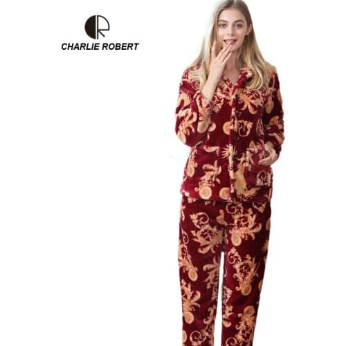 CR Printing Woman Pajama Sets New Fashion Winter Style Flannel Coral Velvet Sleepwear AP449