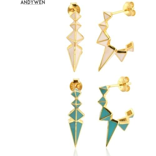 ANDYWEN 925 Sterling Silver Big Enamel Long Spike Drop Earring Circle Loop Clils Piercing Women Fashion Luxury Jewelry Loops