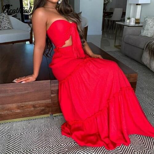 Bot Tie Women 2 Piece Bodycon Dress Ruffles Off Shoulder Strapless Summer Dress Casual Maxi Long Beach Dress Vestidos