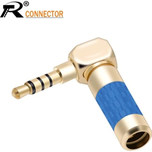 1pc Carbon Fiber Earphone Jack 3.5mm 4pole Right angle Male Plug Gold Plated Wire Solder Connector for Earphone DIY 6mm cable