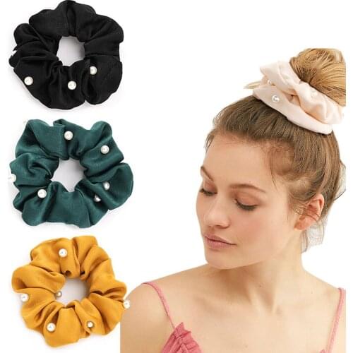 1PC New Fashion Pearl Hair Scunchies Large Intestine Circle Fabric Hair Ring Small And Fresh Elastic Hair Ropes Hair Accessories