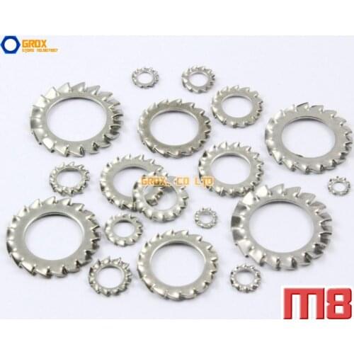 100 Pieces M8 304 Stainless Steel External Serrated Shakeproof Washer Lock Washer