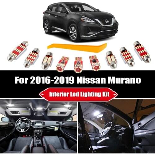 11 Bulbs White Car LED Interior For 2016 2017 2018 2019 Nissan Murano Trunk Glove Box License Plate Lamp Vanity Mirror Light Kit