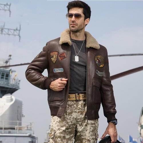 2020 Dark Brown Men Genuine Natural Pilot Shearling Plus Size 4XL Winter Thick Russian Military Aviator Coat FREE SHIPPING