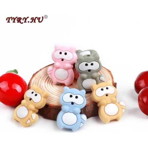 TYRY.HU 5pc Lovely Raccoon Silicone Beads Food Grade Nursing Chewing Teething Beads BPA Free For Jewelry Making Necklace DIY