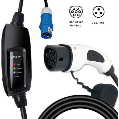 EVSE 16A blue CEE IEC62196-2 Type 2 DUOSIDA Dostar Portable EV Charging plug car Charger 5M cable
