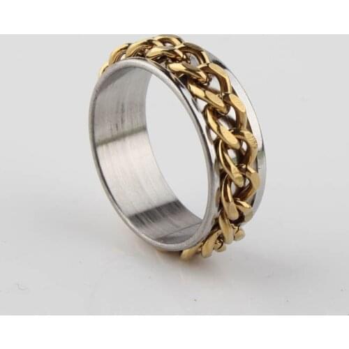 Free shipping Hot Sale Gold Silver 2 Colors Rotate Chain Rotation Men Ring Stainless Steel Male Finger Ring Fashion Jewelry