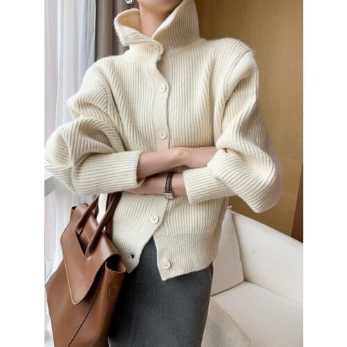 More ways to wear turtleneck sweater women loose lantern sleeves retro knitted cardigan design small coat