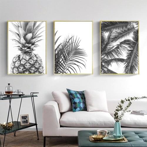 Black White Palm Tree Leaves Canvas Painting Nordic Plants Pineapple Wall Art Poster and Print Minimalist Living Room Decor