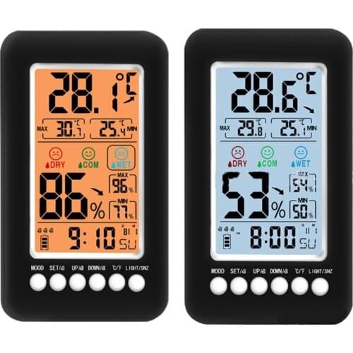 Digital Indoor Hygrometer Thermometer w/ Backlight & Voice Control Alarm Clock Temperature & Humidity Monitor Home