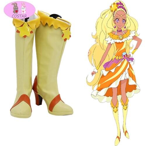 COSTAR Star Twinkle Precure Amamiya Erena Cure Soleil Cosplay Boots Yellow Shoes High Heel Custom Made