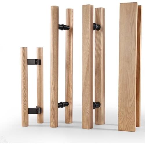 Solid Wood Double Side Glass Door Handle Back-to-Back Shower Room Bathroom Framed Pull Sliding Door Handle H-Shaped Crude Wood