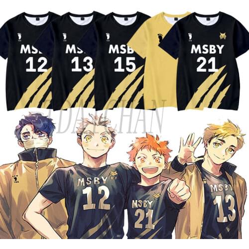 Haikyuu!! MSBY Black Jackals Printing T-shirt Summer Fashion Round Neck Short Sleeve Popular Japanese Anime Streetwear Plus Size
