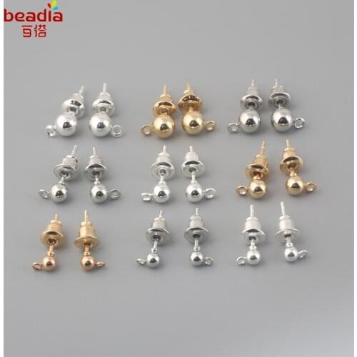 Hot!!! 50sets/bag Gold Silver color Rhodium Plated Metal Stud Earring Findings For DIY Jewelry Making Accessories