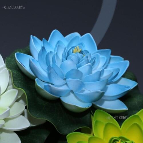 Artificial Blue Fake Lotus Lily leaf flowers Water POOL Floating pond flowers wedding decoration Garden 17CM B12