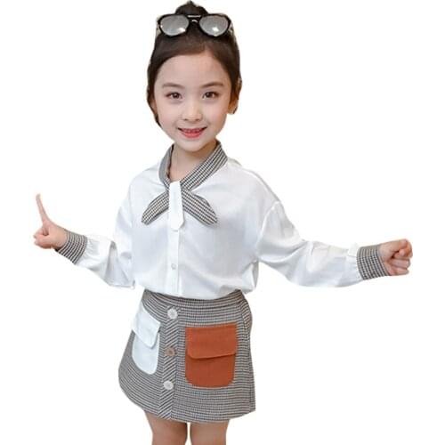 Girls Clothes Set Plaid Pattern Clothing For Girls Blouse + Skirt Clothes For Teenage Girls Spring Autumn Childrens Tracksuits