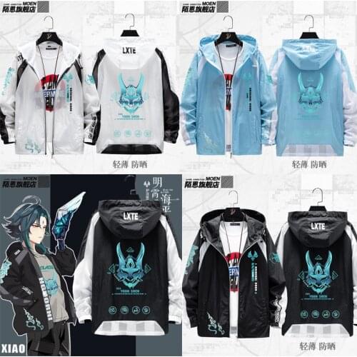 Genshin Impact Cosplay Costume Xiao Unisex Hoodie Zipper Hooded Sweatshirt Long sleeve Fashion jacket coat Game clothes carnival