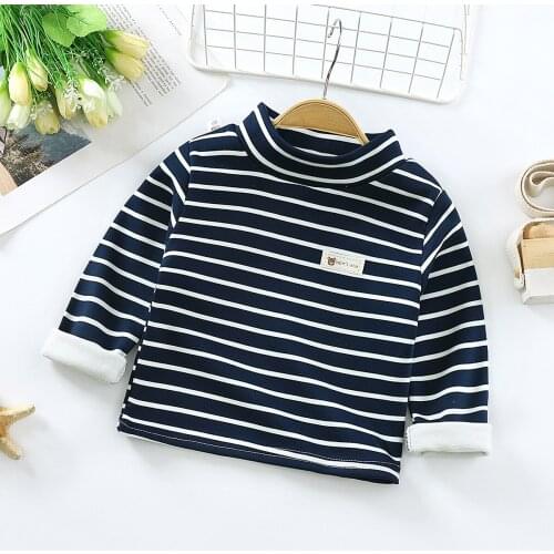 Winter Baby Kids Clothes Turtleneck Tops Striped Long Clothing For Girl Boy Warm Velvet Clothing Suit Full Sleeve Costume Shirts