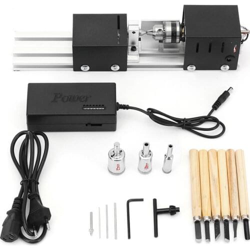 Drillpro Mini Lathe Beads Machine Wood Working DIY Lathe Set with DC 24V Power Adapter Metal Cover
