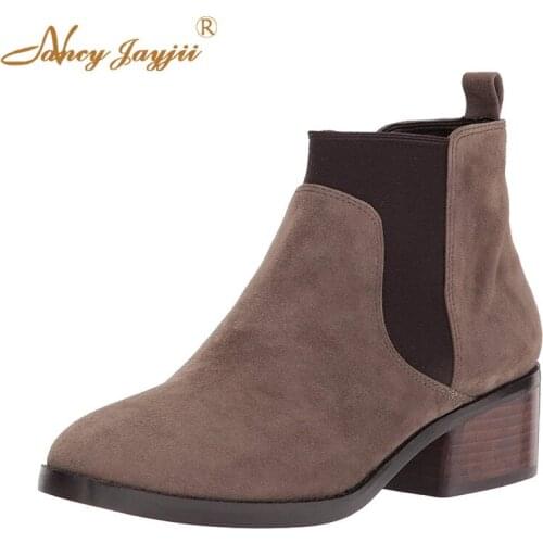Women Shoes Adult Ladies Female Chelsea Boots Ankle Round Toe High Square heel Spring/Autumn Mature Fashion Leisure Concise 2019
