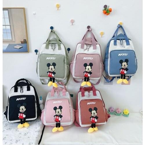 2021 New Girlish Style Backpack Disney Mickey Mouse Nylon Waterproof Cartoon School Bag Teenager Kawaii High Capacity Travel Bag