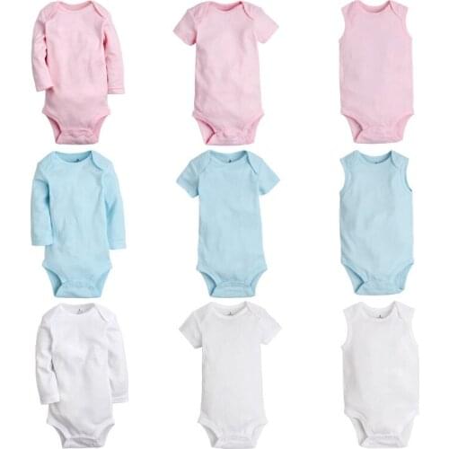 Baby Clothes Newborn Bodysuit Bodie Whtie Blue Pink Boy Girl Infant Baby Bodysuit Long Sleeve 6pcs/set Tiny Cottons 2018