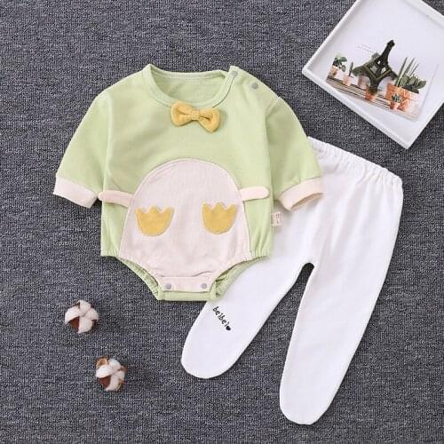 Baby clothes newborn one-piece suit triangle bag fart romper cotton cartoon cute clothing boy and girl one-piece two-piece suit